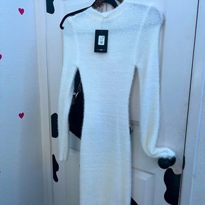 🎃fashionnova white fluffly long sleeve mini dress, kinda sheer